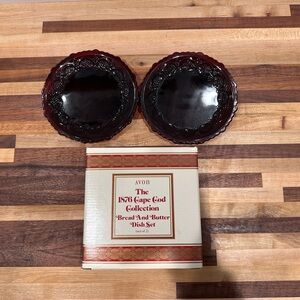 Avon The 1876 Cape Cod Ruby Collection Bread & Butter Dish Set In Box Set of 3